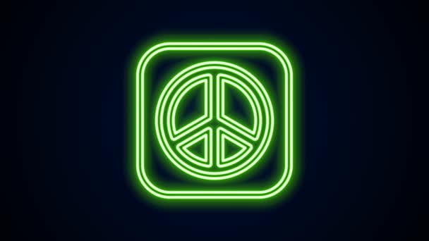 검은 배경에 네온 라인 피스 아이콘 분리. 히피는 평화의 상징이다. 4K 비디오 모션 그래픽 애니메이션 — 비디오