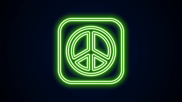 Glowing neon line Peace icon isolated on black background. Hippie symbol of peace. 4K Video motion graphic animation — Stock Video