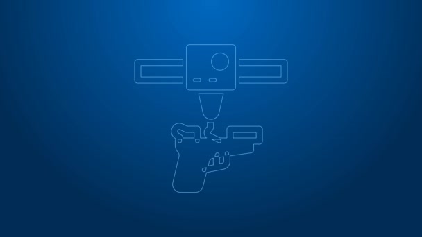 Icono de pistola de impresora 3D de línea blanca aislado sobre fondo azul. impresión 3d. Animación gráfica de vídeo 4K — Vídeos de Stock