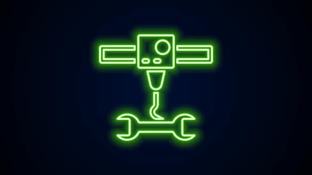 Linha de néon brilhante ícone chave de impressora 3D chave de chave isolada no fundo preto. impressão 3d. Animação gráfica em movimento de vídeo 4K — Vídeo de Stock