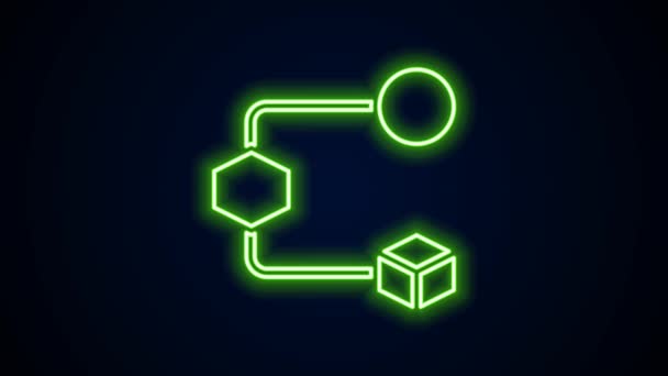 Glowing neon line Isometric cube icon isolated on black background. Geometric cubes solid icon. 3D square sign. Box symbol. 4K Video motion graphic animation — Stock Video