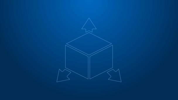 White line Isometric cube icon isolated on blue background. Geometric cubes solid icon. 3D square sign. Box symbol. 4K Video motion graphic animation — Stock Video
