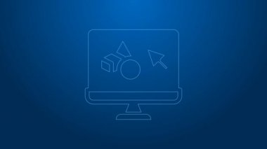 Beyaz çizgi 3D yazıcı simgesi mavi arkaplanda izole edildi. 3D baskı. 4K Video hareketli grafik canlandırması