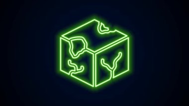 Parlayan neon hattı Isometric küp simgesi siyah arkaplanda izole edildi. Geometrik küp katı simge. 3 boyutlu kare işareti. Kutu sembolü. 4K Video hareketli grafik canlandırması