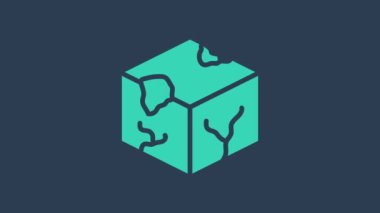 Mavi arkaplanda izole edilmiş turkuaz Isometric küp simgesi. Geometrik küp katı simge. 3 boyutlu kare işareti. Kutu sembolü. 4K Video hareketli grafik canlandırması