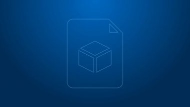 Mavi arkaplanda beyaz çizgi Isometric küp dosya simgesi izole edildi. Geometrik küp katı simge. 3 boyutlu kare işareti. Kutu sembolü. 4K Video hareketli grafik canlandırması