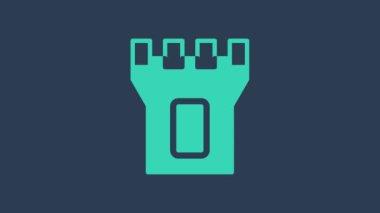 Turkuaz Kale ikonu mavi arka planda izole edildi. Kale işareti. 4K Video hareketli grafik canlandırması