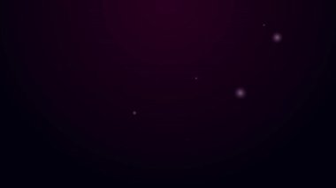 Siyah arka planda izole edilmiş boynuz ikonu olan şeytanın parlak neon çizgisi maskesi. 4K Video hareketli grafik canlandırması