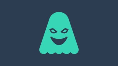 Turkuaz Hayalet simgesi mavi arkaplanda izole edildi. 4K Video hareketli grafik canlandırması