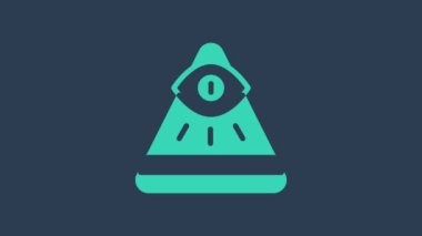 Turkuaz Masonlar Tanrı 'nın Her Şeyi Gören İkonu' nun sembolü mavi arka planda izole edilmiş. Üçgendeki Tanrı 'nın Gözü. 4K Video hareketli grafik canlandırması