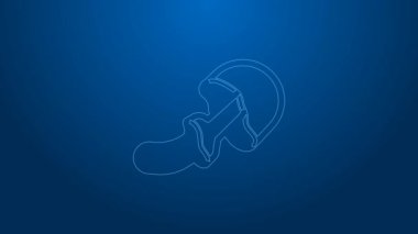 Beyaz çizgi Psilocybin mantar ikonu mavi arkaplanda izole edilmiş. Psikedelik halüsinasyon. 4K Video hareketli grafik canlandırması