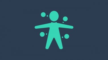 Turkuaz Voodoo bebek ikonu mavi arka planda izole edildi. 4K Video hareketli grafik canlandırması