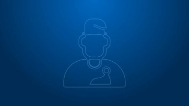 Beyaz çizgi Büyücü simgesi mavi arkaplanda izole edildi. 4K Video hareketli grafik canlandırması