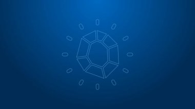 Beyaz çizgi sihirli taş ikonu mavi arkaplanda izole edildi. Fantezi kristali. Maç için mücevher. 4K Video hareketli grafik canlandırması