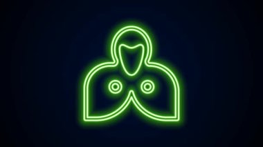 Parlayan neon hattı Mantle, pelerin, pelerin simgesi siyah arkaplanda izole edildi. Büyücünün sihirli pelerini, Cadılar Bayramı tasarımı için büyücü ve cadı. 4K Video hareketli grafik canlandırması