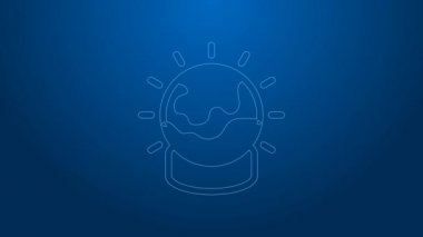 Beyaz çizgi sihirli top ikonu mavi arkaplanda izole edildi. Kristal küre. 4K Video hareketli grafik canlandırması