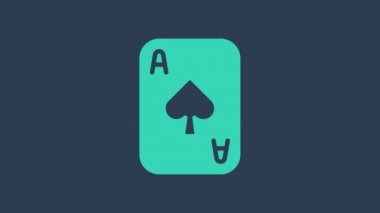 Turkuaz çalma kartı simgesi mavi arkaplanda izole edildi. Kumarhane kumarı. 4K Video hareketli grafik canlandırması