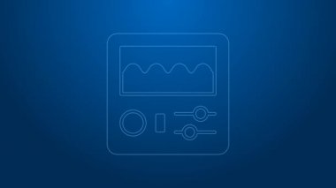 Beyaz çizgi Drum makinesi simgesi mavi arkaplanda izole edildi. Müzik aletleri. 4K Video hareketli grafik canlandırması