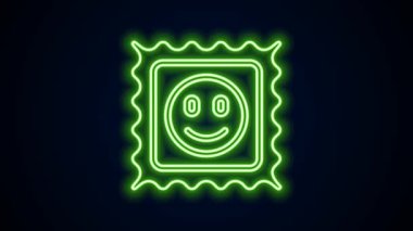 Parlayan neon hattı LSD asit izi simgesi siyah arkaplanda izole edildi. Asit narkotiği. Posta damgası. Posta pulu. Sağlık tehlikesi. 4K Video hareketli grafik canlandırması
