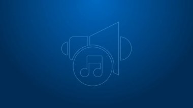 Beyaz çizgi sözcüsü sesi, sesli ses sembolü, medya müzik simgesi mavi arkaplanda izole edilmiş. 4K Video hareketli grafik canlandırması