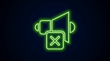 Parlayan neon hattı Hoparlör sessiz simgesi siyah arkaplanda izole edildi. Ses simgesi yok. Ses Kapalı sembolü. 4K Video hareketli grafik canlandırması