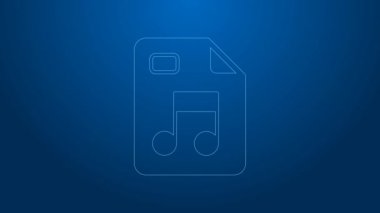 Beyaz çizgi MP3 dosya belgesi. MP3 düğmesi simgesi mavi arkaplanda izole edildi. Mp3 müzik format işareti. MP3 dosya sembolü. 4K Video hareketli grafik canlandırması