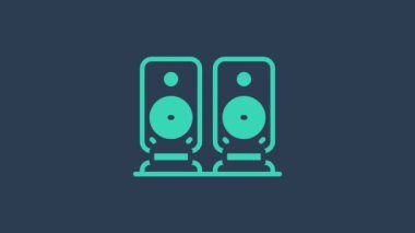 Turkuaz Stereo hoparlör ikonu mavi arkaplanda izole edildi. Ses sistemi hoparlörleri. Müzik ikonu. Müzikal sütun hoparlörü. 4K Video hareketli grafik canlandırması