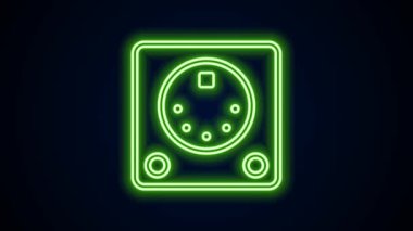 Parlayan neon hattı Drum makinesi simgesi siyah arkaplanda izole edildi. Müzik aletleri. 4K Video hareketli grafik canlandırması