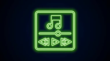 Parlayan neon hattı müzik çalar simgesi siyah arkaplanda izole edildi. Taşınabilir müzik cihazı. 4K Video hareketli grafik canlandırması