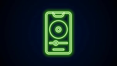 Parlayan neon hattı müzik çalar simgesi siyah arkaplanda izole edildi. Taşınabilir müzik cihazı. 4K Video hareketli grafik canlandırması