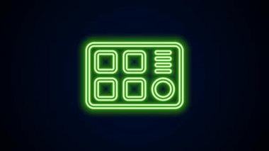 Parlayan neon hattı Drum makinesi simgesi siyah arkaplanda izole edildi. Müzik aletleri. 4K Video hareketli grafik canlandırması