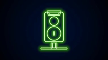 Parlayan neon hattı Stereo hoparlör simgesi siyah arkaplanda izole edildi. Ses sistemi hoparlörleri. Müzik ikonu. Müzikal sütun hoparlörü. 4K Video hareketli grafik canlandırması