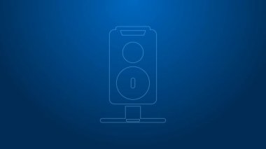 Beyaz çizgi Stereo hoparlör ikonu mavi arkaplanda izole edildi. Ses sistemi hoparlörleri. Müzik ikonu. Müzikal sütun hoparlörü. 4K Video hareketli grafik canlandırması