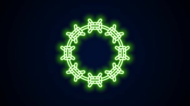 İsa Mesih 'in simgesinin dikenli tacı siyah arka planda izole edilmiş parlak neon çizgisi. Din, İncil, Hıristiyanlık kavramı. 4K Video hareketli grafik canlandırması