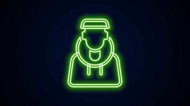 Parlayan neon hattı Monk simgesi siyah arkaplanda izole edildi. 4K Video hareketli grafik canlandırması