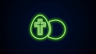 Parlayan neon hattı Paskalya yumurtası simgesi siyah arka planda izole edildi. Mutlu Paskalyalar. 4K Video hareketli grafik canlandırması