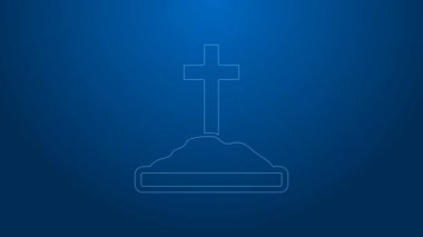 Mavi arka planda çapraz simgesi olan beyaz çizgi Grave. 4K Video hareketli grafik canlandırması