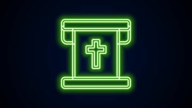Siyah arkaplanda Hristiyan haçı simgesi olan parlak neon çizgisi bayrağı. 4K Video hareketli grafik canlandırması
