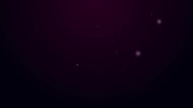 Parlayan neon hattı kilise çanı simgesi siyah arka planda izole edildi. Alarm sembolü, servis zili, el zili işareti, uyarı sembolü. 4K Video hareketli grafik canlandırması