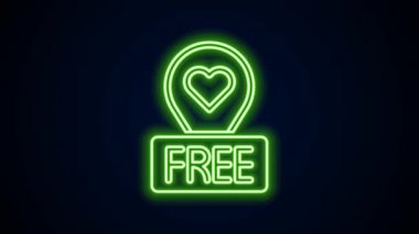 Siyah arkaplanda kalp simgesi izole edilmiş parlak neon çizgisi haritası. Sevgililer Günü. Aşk yeri. Romantik harita iğnesi. 4K Video hareketli grafik canlandırması