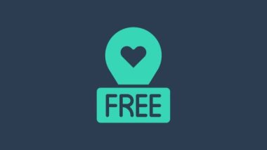 Mavi arkaplanda kalp simgesi izole edilmiş turkuaz harita işaretçisi. Sevgililer Günü. Aşk yeri. Romantik harita iğnesi. 4K Video hareketli grafik canlandırması