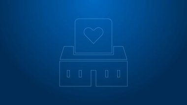 Beyaz çizgi gönüllü merkezi simgesi mavi arkaplanda izole edildi. 4K Video hareketli grafik canlandırması