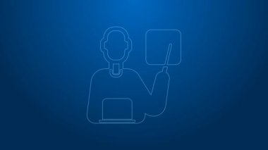 Beyaz çizgi Öğretmen simgesi mavi arkaplanda izole edildi. 4K Video hareketli grafik canlandırması