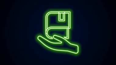 Parlayan neon hattı bağış simgesi siyah arka planda izole edildi. 4K Video hareketli grafik canlandırması
