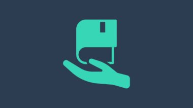 Turkuaz Kitap bağış simgesi mavi arka planda izole edildi. 4K Video hareketli grafik canlandırması