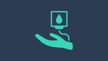 Turkuaz kan bağışı ikonu mavi arka planda izole edildi. 4K Video hareketli grafik canlandırması