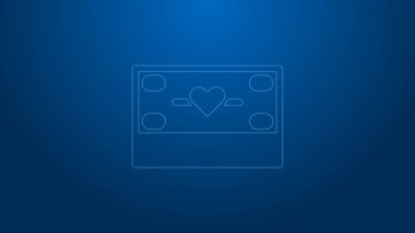 Beyaz çizgi bağışı ve yardım ikonu mavi arka planda izole edildi. Para ve bağış konsepti. 4K Video hareketli grafik canlandırması