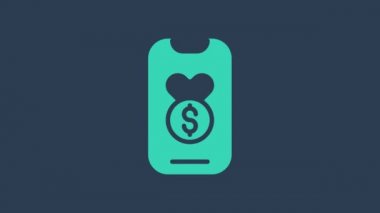 Turkuaz bağış ve yardım ikonu mavi arka planda izole edildi. Para ve bağış konsepti. 4K Video hareketli grafik canlandırması