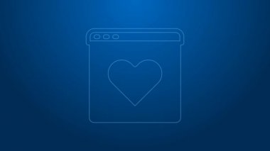 Beyaz Hat Randevu uygulaması mavi arka planda izole edilmiş dizüstü bilgisayar konsept simgesi. Kadın erkek profili düz tasarım. Çift ilişki için eşleşiyor. 4K Video hareketli grafik canlandırması