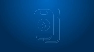 Beyaz çizgili kan bağışı ikonu mavi arkaplanda izole edildi. 4K Video hareketli grafik canlandırması